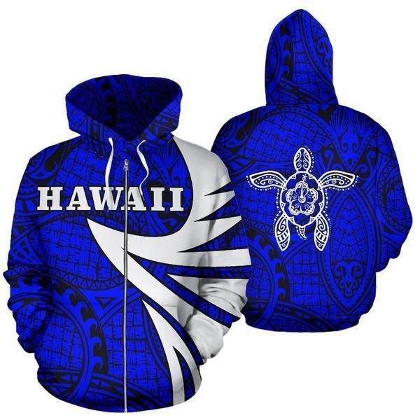 Hawaii Turtle Polynesian Hoodie - Blue - Warrior Style - AH J9-ALL OVER PRINT HOODIES (P)-Phaethon-ZIP-UP Hoodie-S-Vibe Cosy™