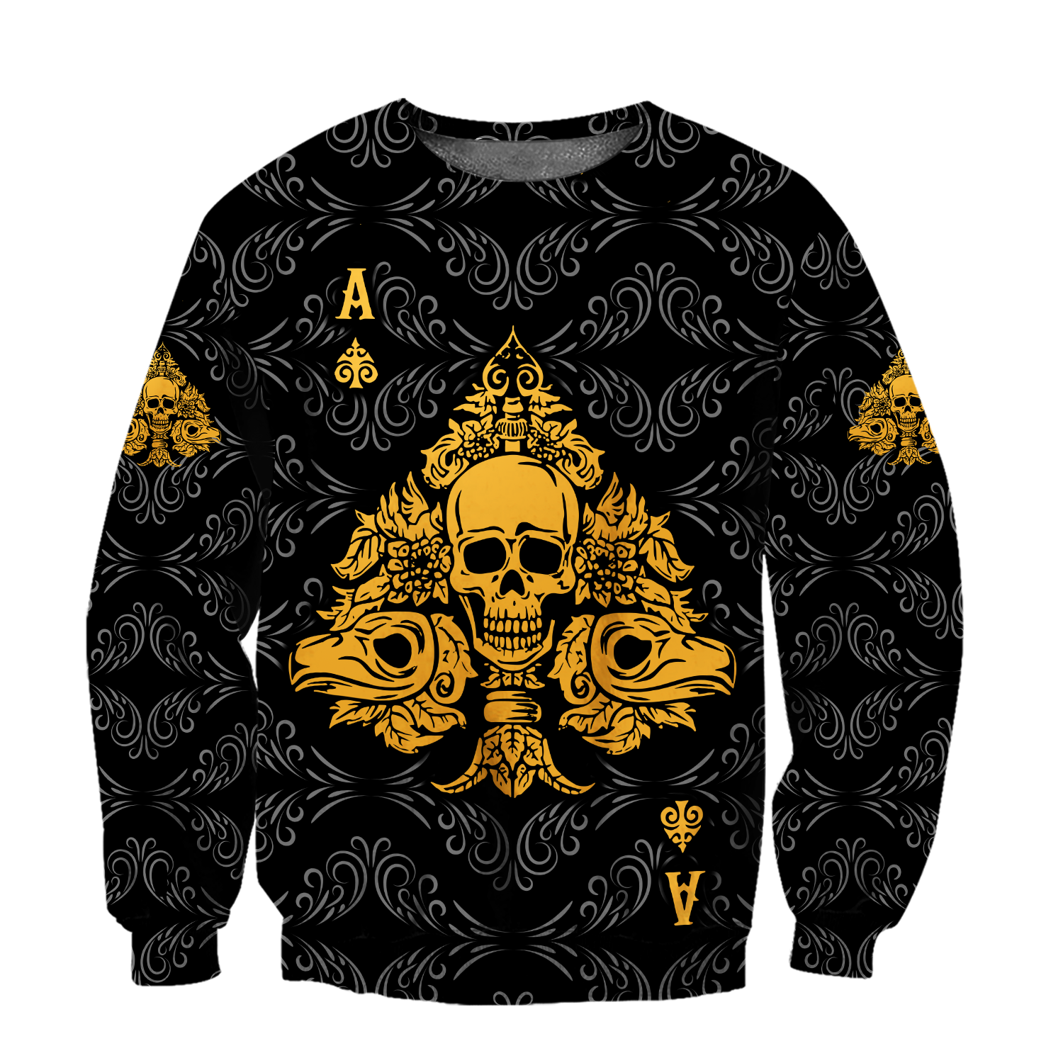 3D Ace Spade Skull Poker Over Printed Hoodie