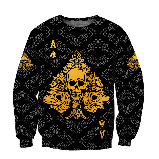 3D Ace Spade Skull Poker Over Printed Hoodie