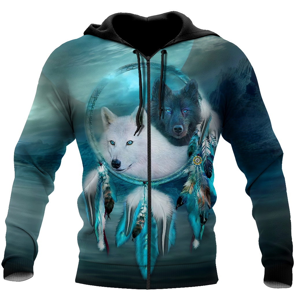 Native American Beautiful Wolf Couple Hoodie-MEI