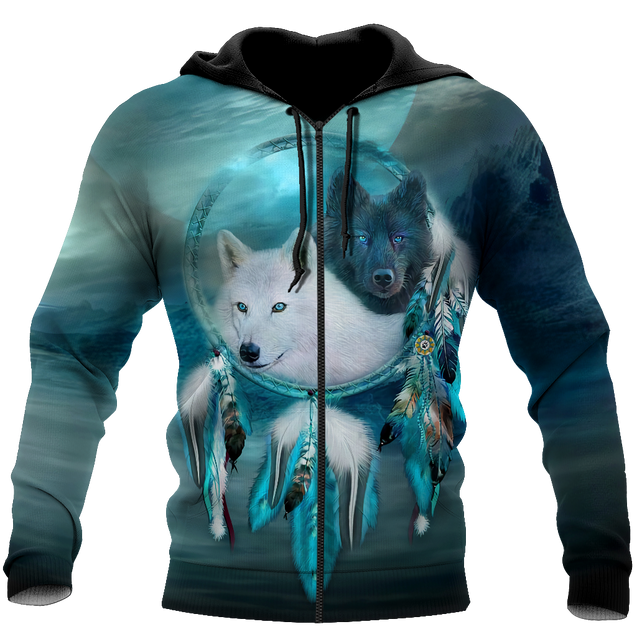 Native American Beautiful Wolf Couple Hoodie-MEI