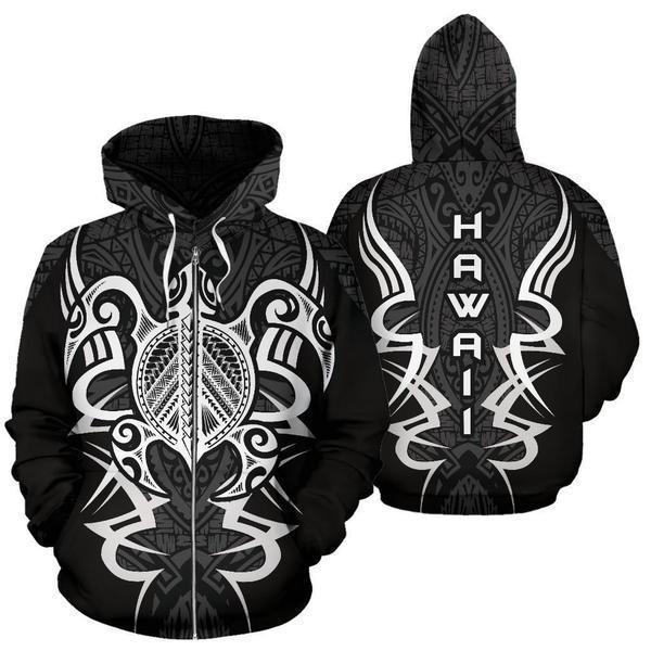 Hawaii Turtle Tribal Gray Hoodie - Armor Style - AH J9-ALL OVER PRINT HOODIES (P)-Phaethon-ZIP-UP Hoodie-S-Vibe Cosy™