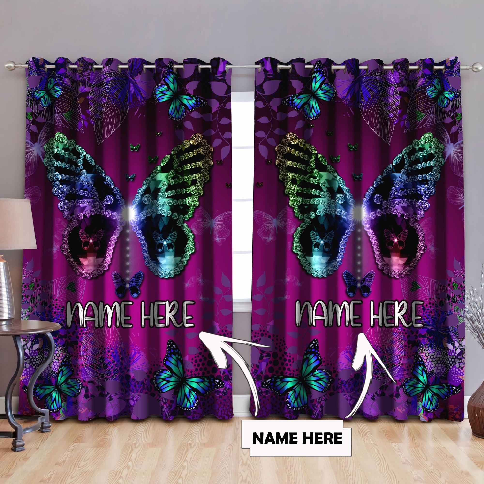 Customize Name Dinamond Butterfly Window Curtains TNA09042102