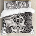Sugar Skull Couple Decorative Full Duvet and Pillow Cover-Bedding Set-6teenth Outlet-Twin-Black & White-Vibe Cosy™