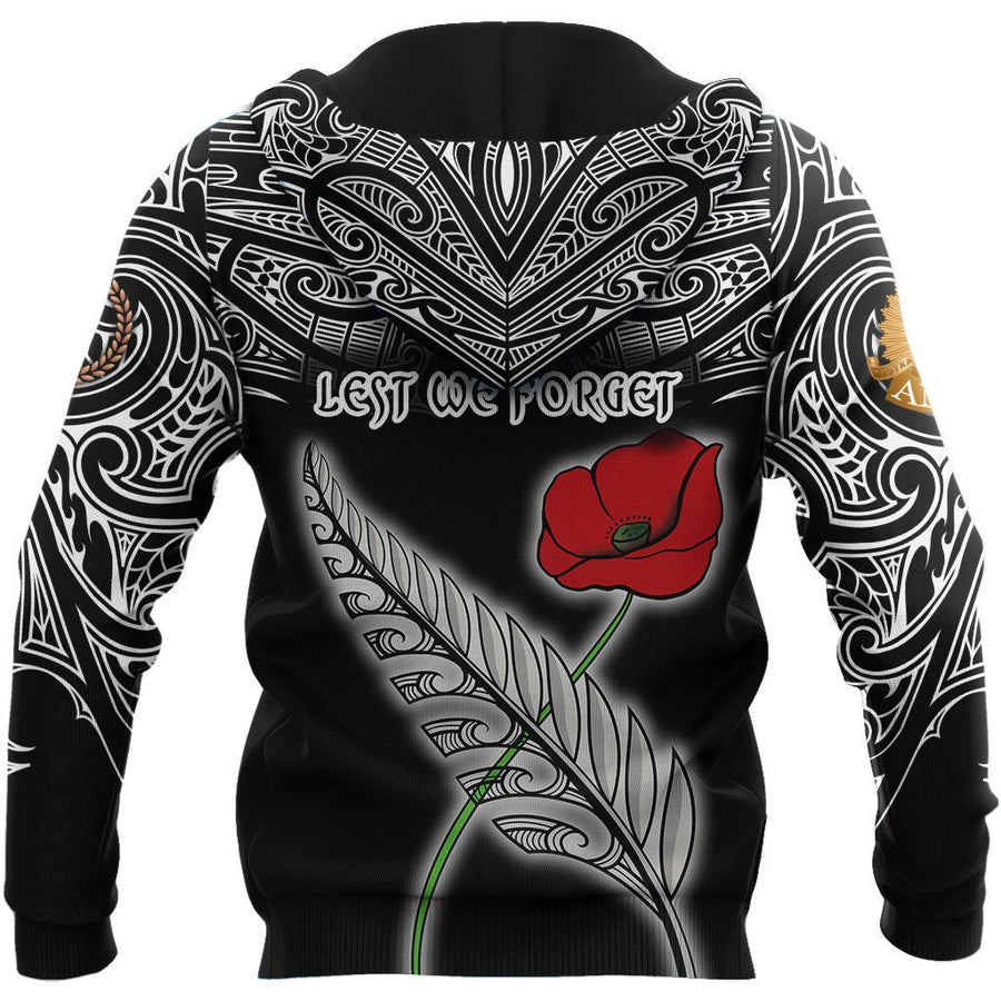 Anzac Australia and New Zealand Poppy Fern Lest We Forget Pullover