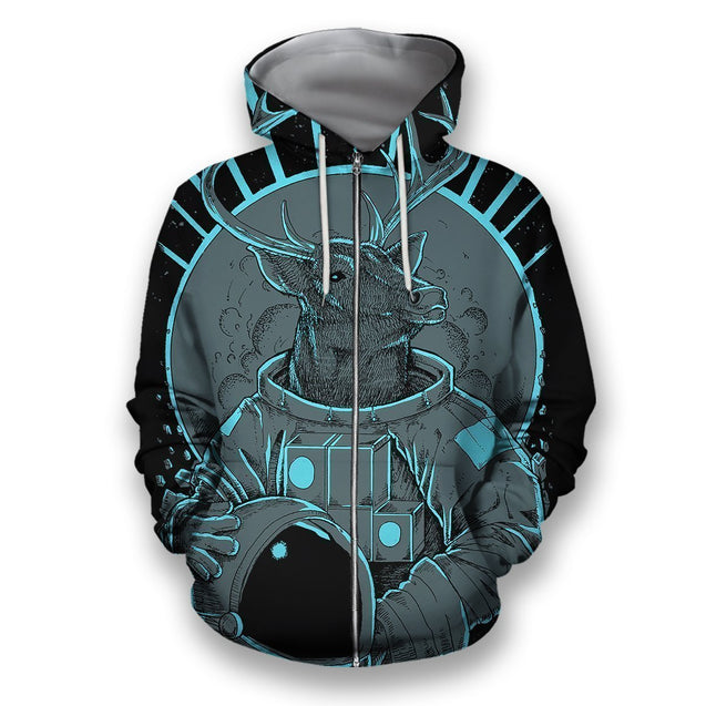 3D all over print deer astronaut-Apparel-HbArts-Zip-Hoodie-S-Vibe Cosy™