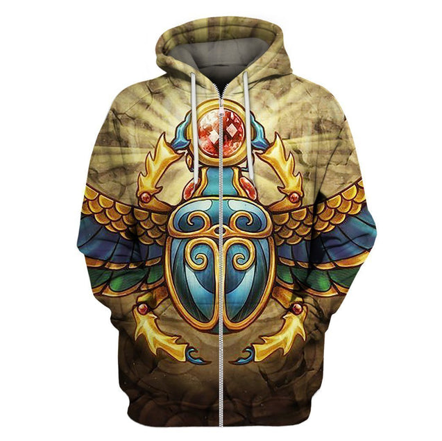 All Over Printed Egyptian Scarabs-Apparel-HbArts-Zipped Hoodie-S-Vibe Cosy™