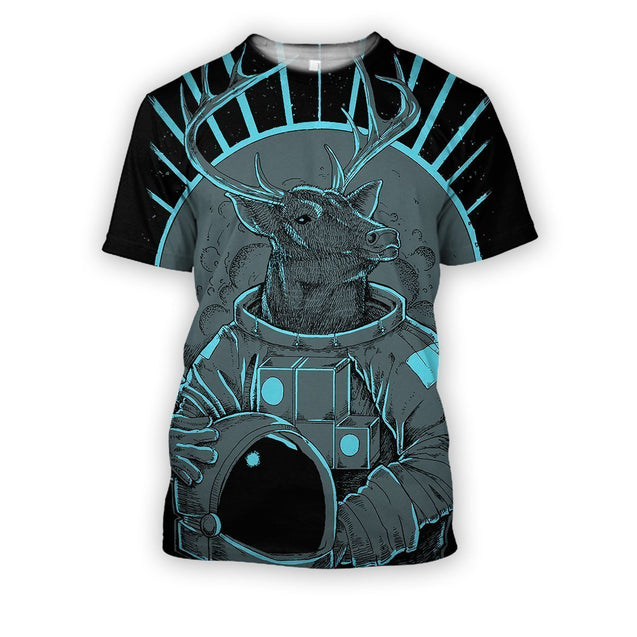 3D all over print deer astronaut-Apparel-HbArts-T-Shirt-S-Vibe Cosy™