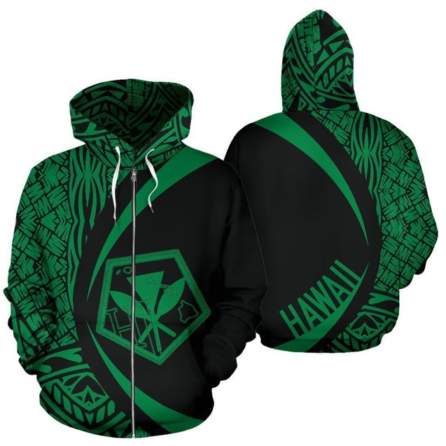 Kanaka Polynesian Tribal Hoodie - Circle Style Green Color - AH-ALL OVER PRINT HOODIES (P)-Phaethon-Hoodie-S-Vibe Cosy™