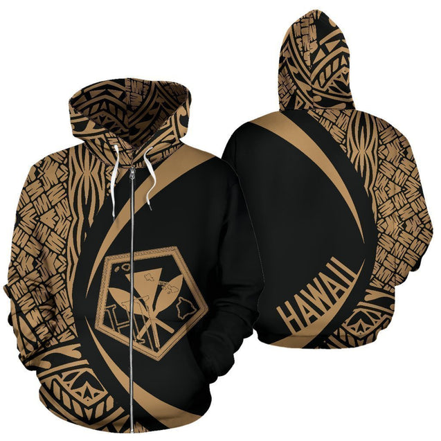 Kanaka Polynesian Tribal Hoodie - Circle Style Golden Color - AH-ALL OVER PRINT HOODIES (P)-Phaethon-ZIP-UP Hoodie-S-Vibe Cosy™