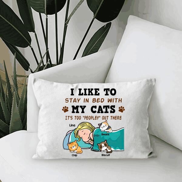 I Like To Stay In Bed With My Cats Personalized Throw Canvas Pillow For Cat Lover