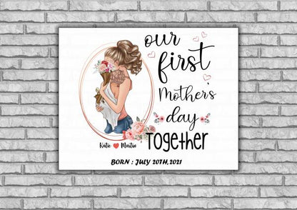 Our First Mother's Day Together Born Personalized T-shirt, Mug, Poster, Canvas Throw Pillow, Canvas, Special Gifts From Mom To Son And Daughter