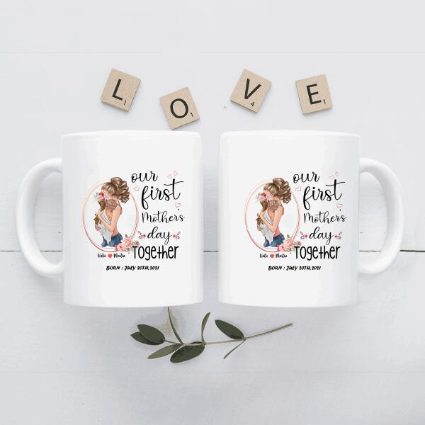 Our First Mother's Day Together Born Personalized T-shirt, Mug, Poster, Canvas Throw Pillow, Canvas, Special Gifts From Mom To Son And Daughter