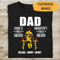 Dad Son's First Hero Personalized T-shirt For Dad Papa Grandpa Firefighter