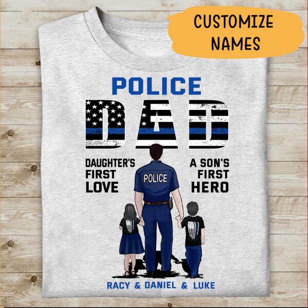 Police Dad Son Daughter Personalized Thin Blue Line T-Shirt, Best Gifts For Police Officers