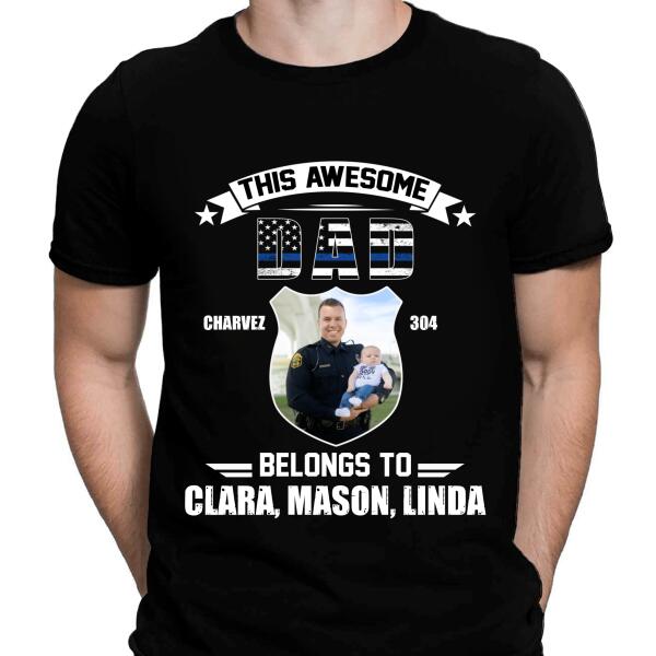 This Awesome Dad Belongs To Personalized Thin Blue Line T-Shirt, Best Gifts For Dad Police Officers