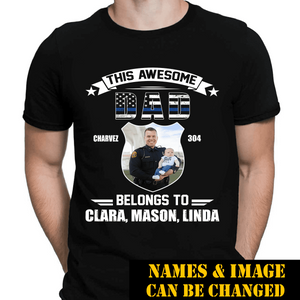 This Awesome Dad Belongs To Personalized Thin Blue Line T-Shirt, Best Gifts For Dad Police Officers