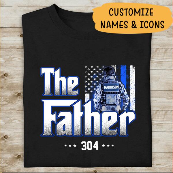 The Father Personalized Thin Blue Line T-Shirt, Best Gifts For Dad Police Officers