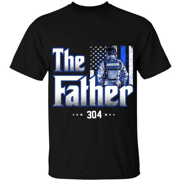 The Father Personalized Thin Blue Line T-Shirt, Best Gifts For Dad Police Officers