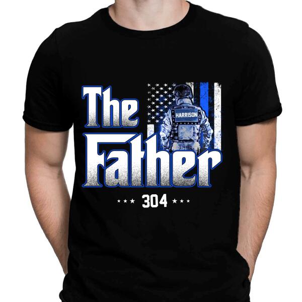 The Father Personalized Thin Blue Line T-Shirt, Best Gifts For Dad Police Officers