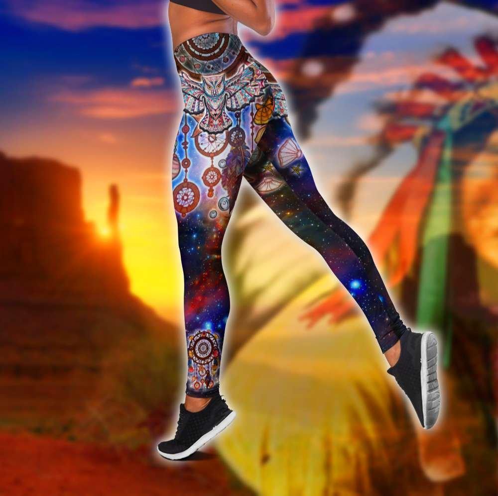 Owl Native American 3D All Over Printed Legging + Hollow Tank Combo
