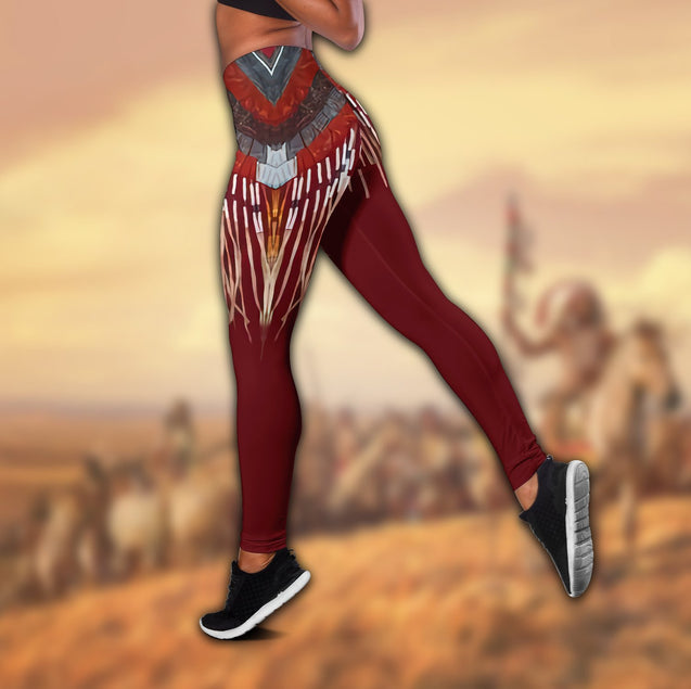 Wolf Native American 3D All Over Printed Legging + Hollow Tank