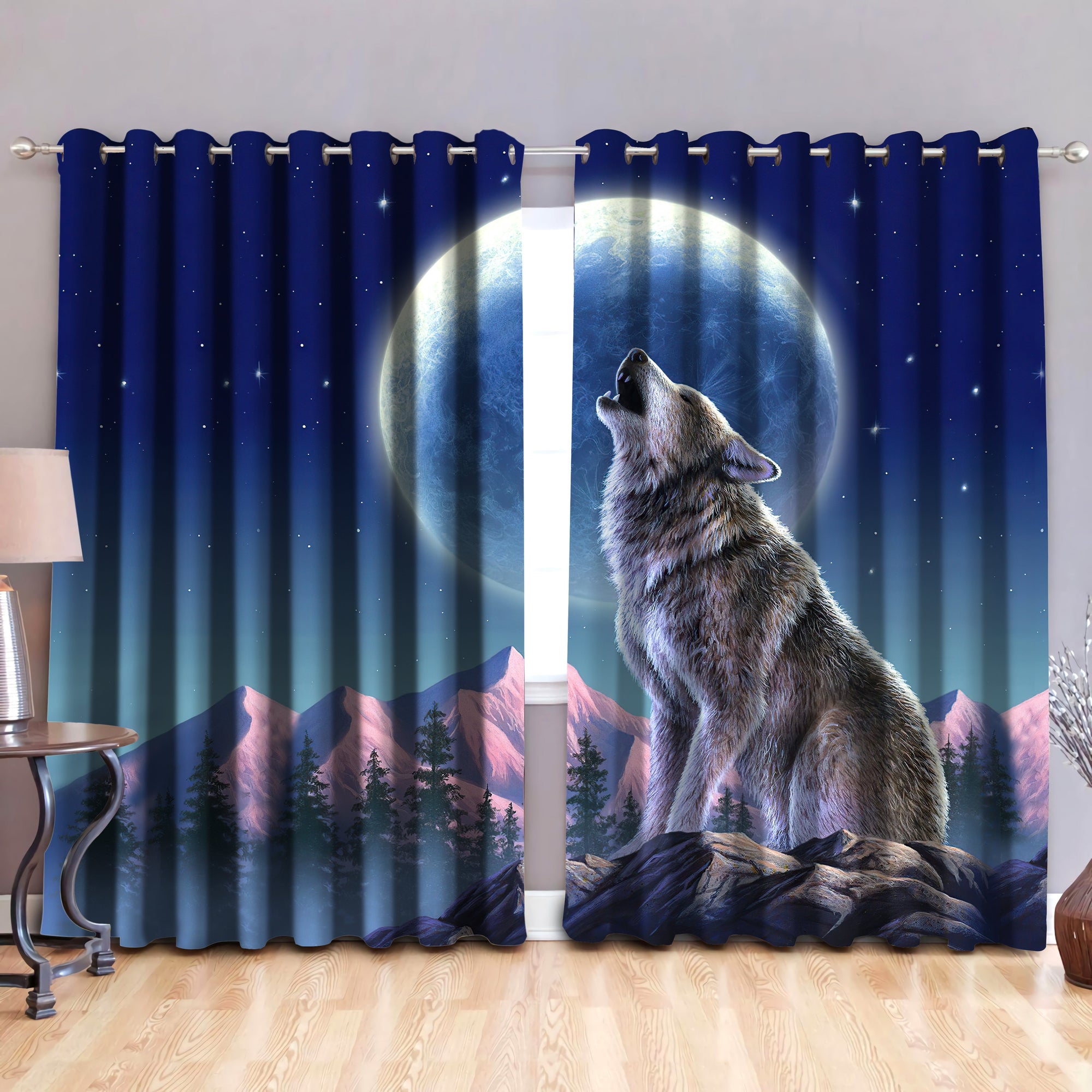 Wolf 3D All Over Printed Window Curtains