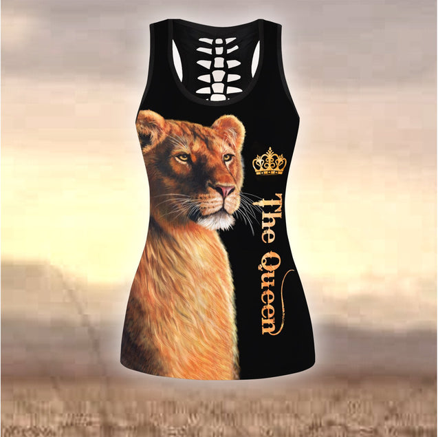 Lion Queen legging + hollow tank combo for women