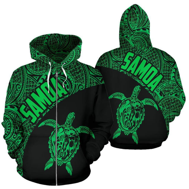 Samoa Hoodie Turtle Mermaid Polynesian Green-ALL OVER PRINT HOODIES (P)-Phaethon-Zip-up Hoodie-5XL-Vibe Cosy™