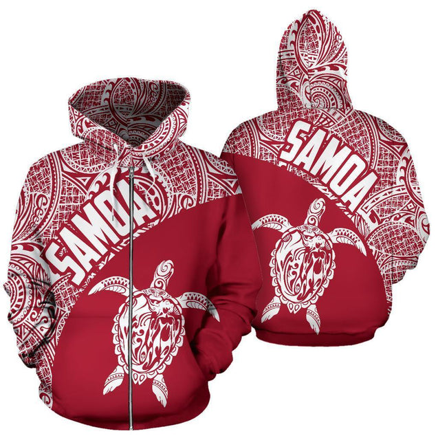 Samoa Hoodie Turtle Mermaid Polynesian Red-ALL OVER PRINT ZIP HOODIES (P)-Phaethon-Zip-up Hoodie-5XL-Vibe Cosy™