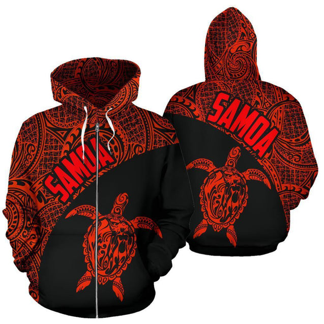 Samoa Hoodie Turtle Mermaid Polynesian Red-ALL OVER PRINT HOODIES (P)-Phaethon-Zip-up Hoodie-5XL-Vibe Cosy™