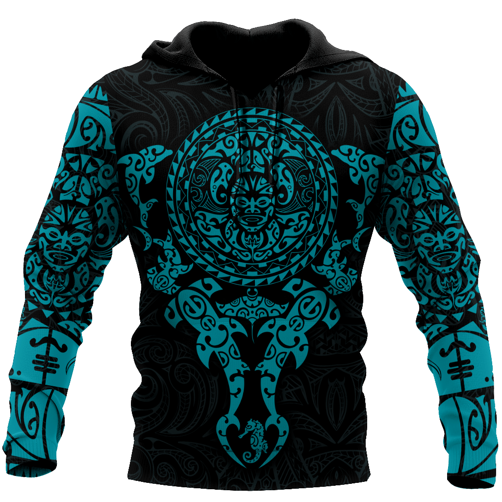 Maori tangaroa blue tattoo 3d all over printed shirt and short for man and women HHT20072001-Apparel-PL8386-Hoodie-S-Vibe Cosy™