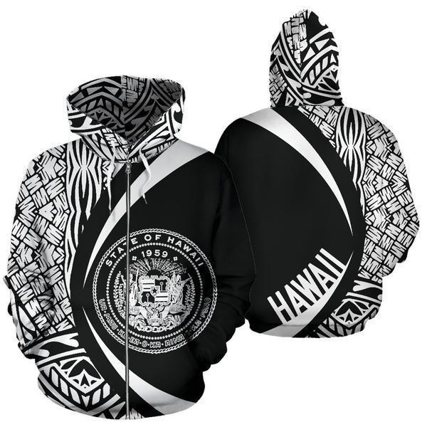 Hawaii Polynesian Hoodie - Circle Style 02 - White Color AH-ALL OVER PRINT HOODIES (P)-Phaethon-ZIP-UP Hoodie-S-Vibe Cosy™