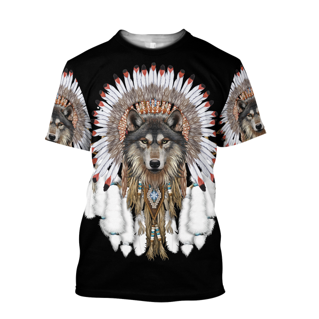 Wolf Native American Hoodie 3D All Over Printed Shirts