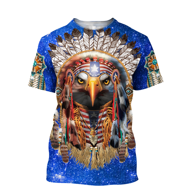 Eagle Native American Blue Galaxy 3D All Over Printed Shirts DA140920202-LAM