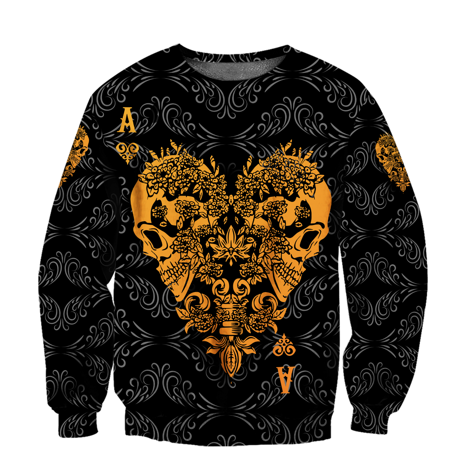 3D Ace Heart Skull Poker Over Printed Hoodie