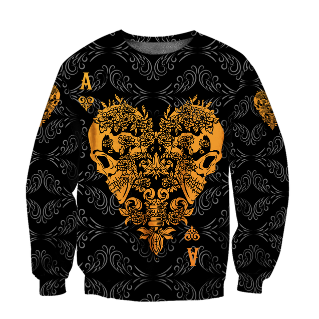 3D Ace Heart Skull Poker Over Printed Hoodie