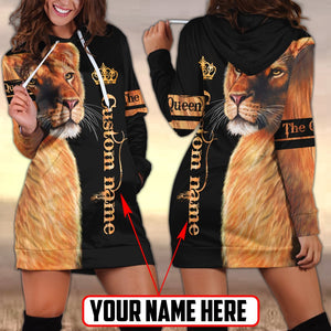 Customize Name Lion Queen 3D All Over Printed Hoodie Dress