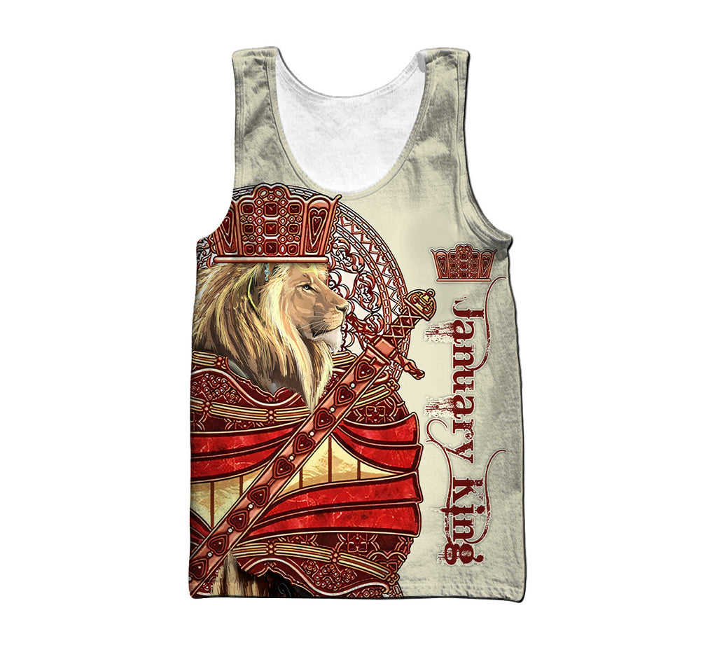 Custom Name January King Lion 3D All Over Printed Unisex Shirts