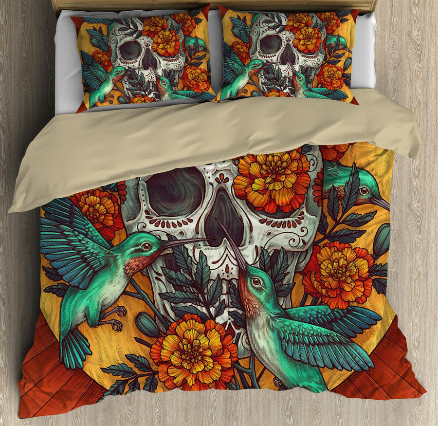 Floral Skulls With Birds Bedding Set DQB07202002-TQH-BEDDING SETS-TQH-Twin-Vibe Cosy™