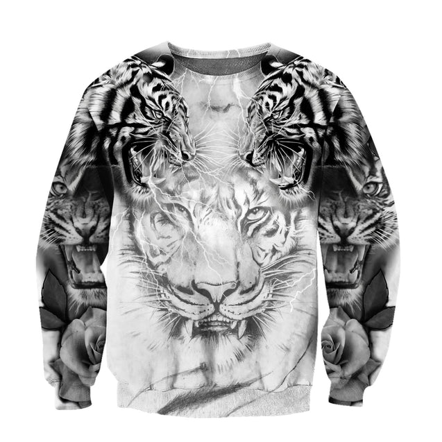 Double White Tiger Tattoo Over Printed Shirt For Men and Women