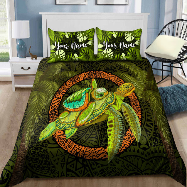 Premium Customized Name Turtle Palm Tree Bedding Set