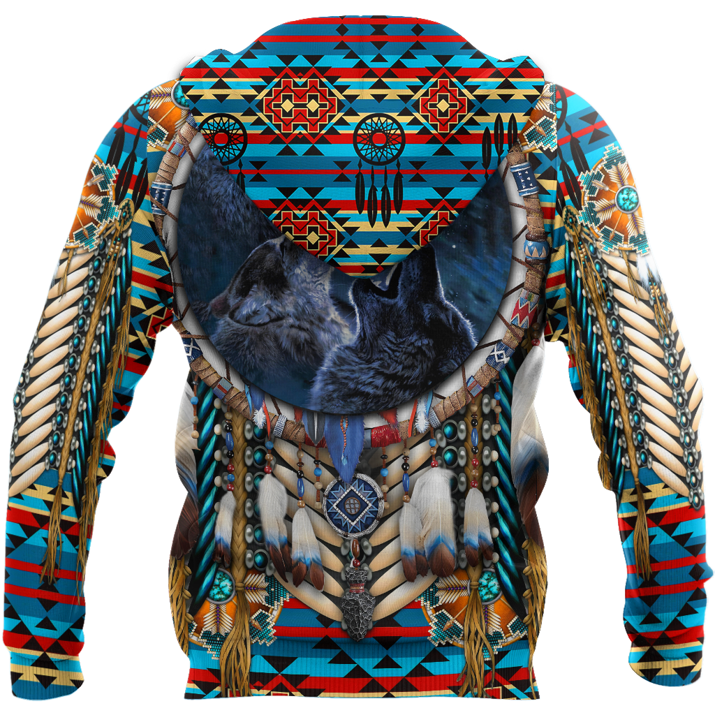 All Over Print Native American Wolves Hoodie MEI