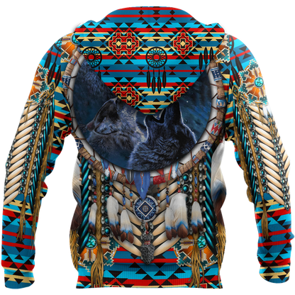 All Over Print Native American Wolves Hoodie MEI