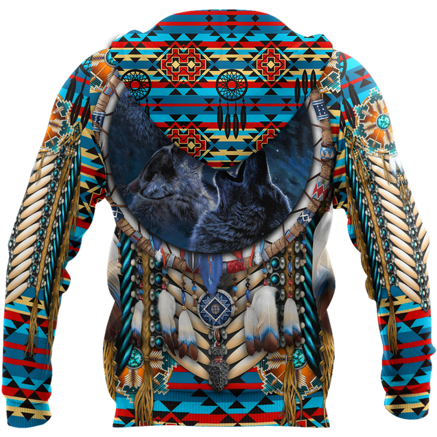 All Over Print Native American Wolves Hoodie MEI