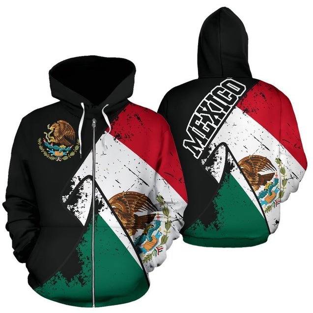 Mexico Special Grunge Flag Pullover Hoodie-Apparel-Phaethon-Zip-Hoodie-S-Vibe Cosy™