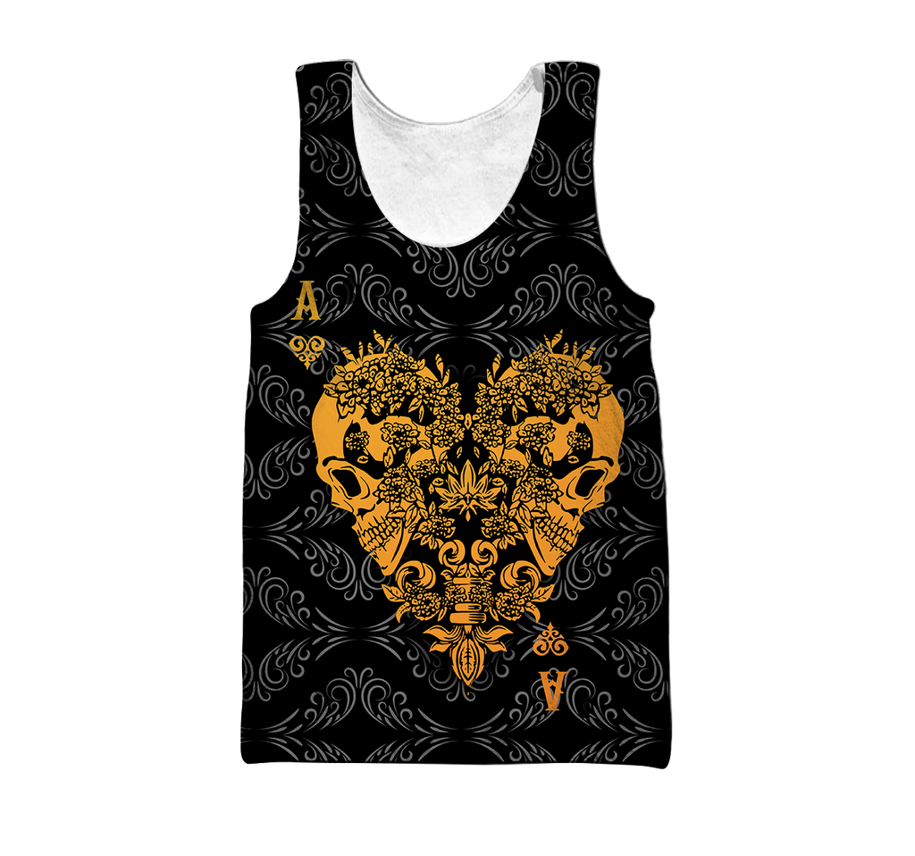 3D Ace Heart Skull Poker Over Printed Hoodie