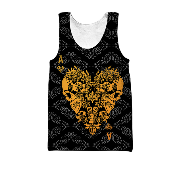 3D Ace Heart Skull Poker Over Printed Hoodie