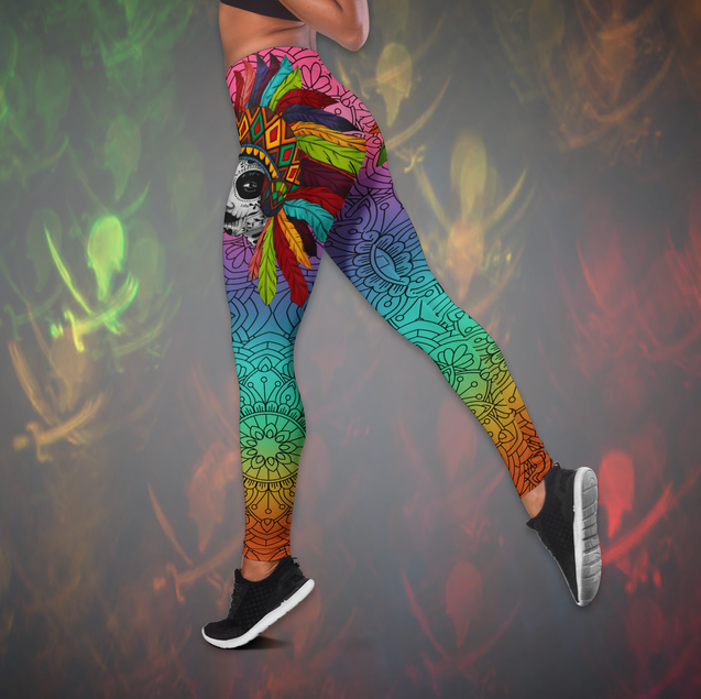 Native American Sugar Skull legging + hollow tank combo outfit PL18082001