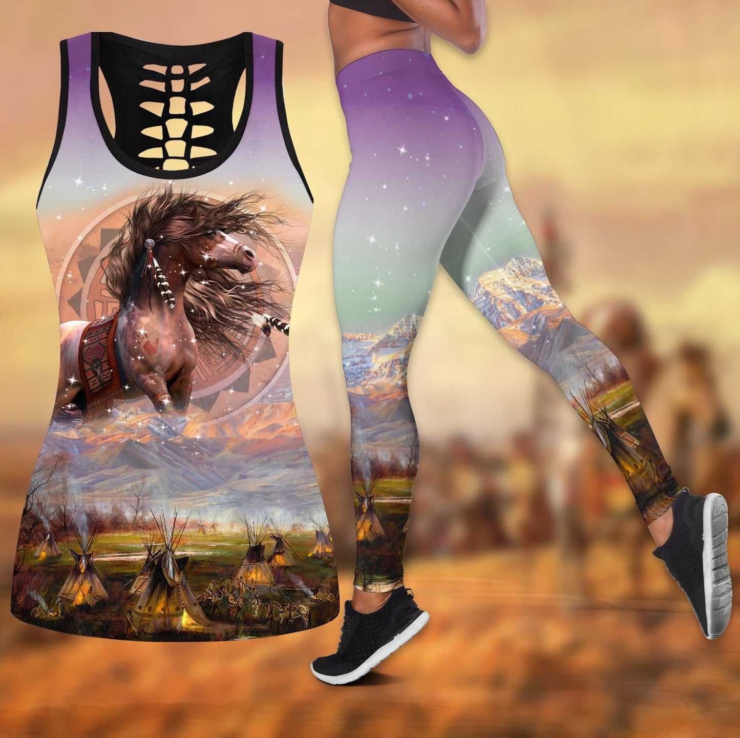 Native American 3D All Over Printed Legging + Hollow Tank